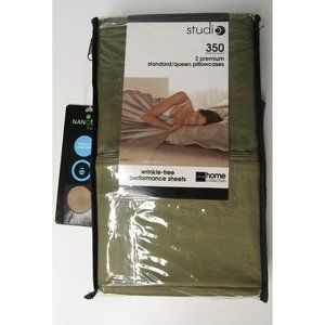 Studio Set Of 2 Standard Pillowcases Moss Green 350 Thread Count Wrinkle Free